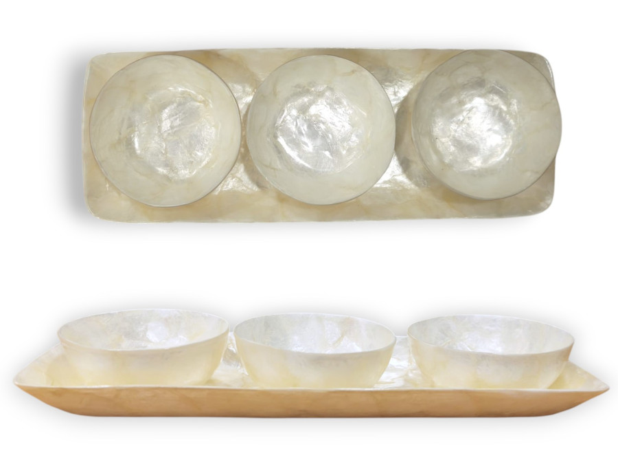 BANDEJA RECT.CAPIZ+3MINI BOWL CAPIZ 27x09cm/08cm DIA