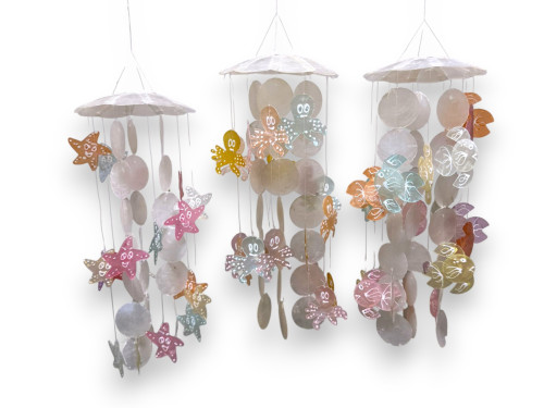 MOVIL CAPIZ BLCO.MULTICOLOR 40cm fish/sea star/pulpo pack 6